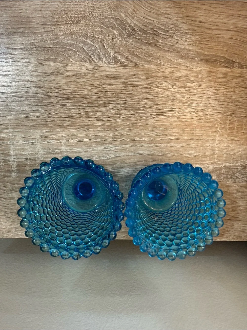 Pair Vtg HOMCO Aqua Blue votive